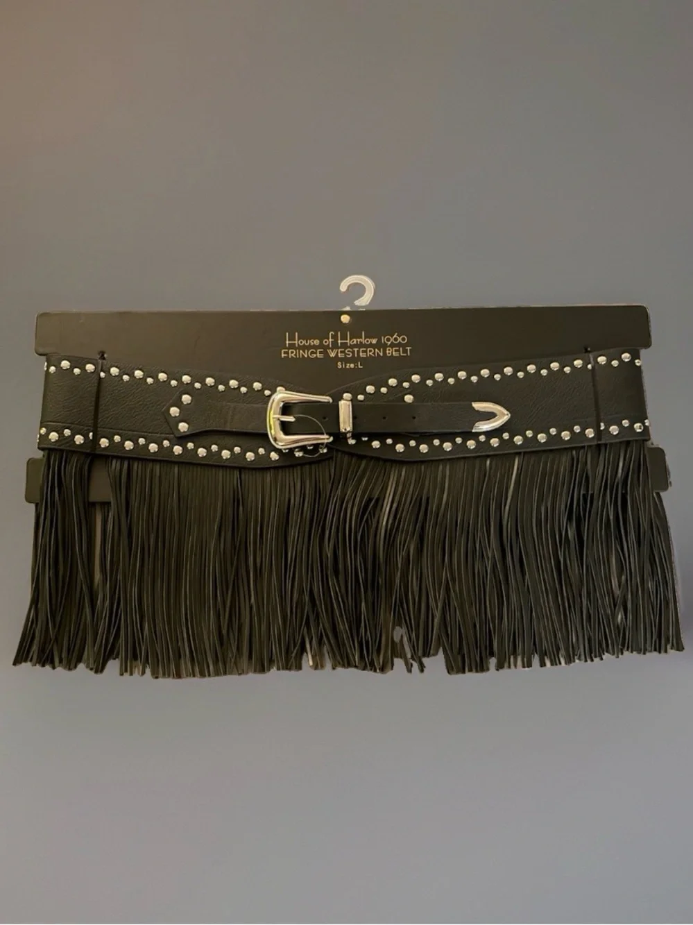 House of Harlow 1960 Black Studded Fringe Western Belt